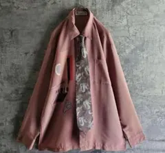 【ネクタイシャツ】古着 柄シャツ くすみカラー ピンク 紫グレー レトロ y2k