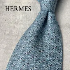 HERMES エルメス ロープ 編み込み ストライプ ネクタイ 水色 青
