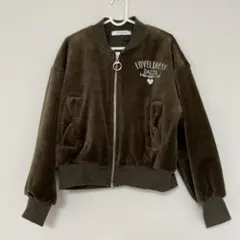 オリーブグリーン ジャケット 130 女の子 起毛 ベロア調 フリース ブルゾン