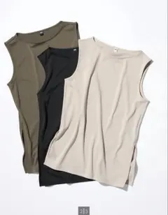 【UNIQLO】クレープジャージーノースリーブ 黒Lサイズ