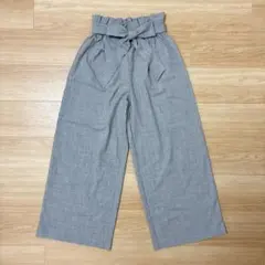 グレー ワイドパンツ ウエストリボン付き