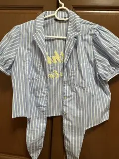 水色ストライプ 半袖シャツ