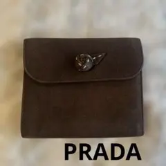 【美品】PRADA プラダ　折り財布　茶色　スエード　レザー　ブラウン