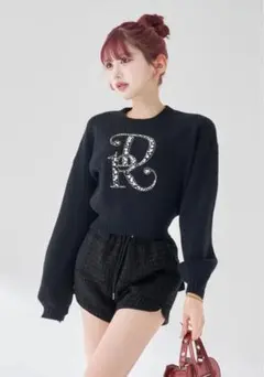 Darich ビジューボリュームリブニットトップス