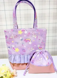 레슨 백, 끈이 달린 미니 토트백, 유니콘 퍼플, 워킹 백
