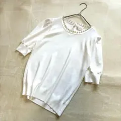 リアラバイピージー　パールネック パフスリーブ ニット 白 Sのサムネイル