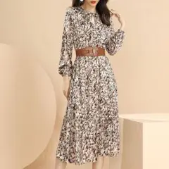 レディースワンピース　XL 花柄ワンピース　バックリボン