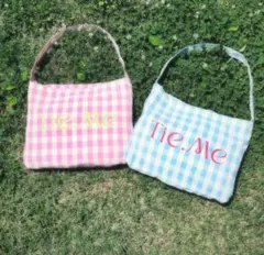 tie me ノベルティ ギンガム トートバッグ ブルー