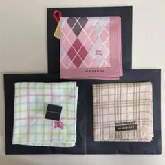 BURBERRY チェック柄ハンカチ 3枚セット ピンク　グリーン　ベージュ