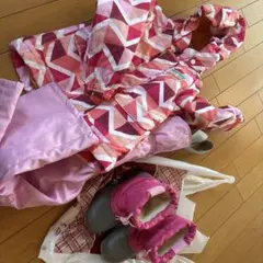 子ども用スキーウェアセット ピンク 幾何学模様
