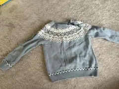 水色 幾何学模様 ニットセーター 2-3Y