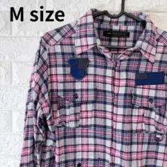 SHIPS JET BLUE チェックシャツ メンズ M ワッペン ワークシャツ