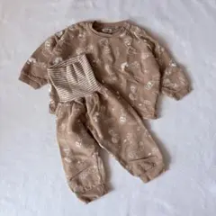 スヌーピー キッズパジャマセットアップ ベージュ 90 95 裏起毛 腹巻き付き