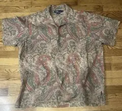 美品 ラルフローレン 90s 半袖リネンシャツ L ヴィンテージ オープンカラー
