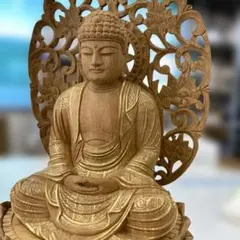 釈迦如来坐像 3寸 #323 像のみ 金彩有 お釈迦さま ◇白檀 木彫 仏像