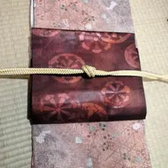 高級小紋　名古屋帯セット　秋草柄　萩　小花　淡い煉瓦色　源氏車