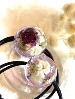 ドライフラワー ヘアゴム マトリカリア 花 パープル レジン - メルカリ