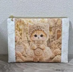 ハンドメイド ミニポーチ 両面パネル 可愛いねこちゃん - メルカリ