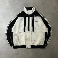 アディダスadidas古着ナイロンジャケット企業ロゴスリーライン白黒DB39
