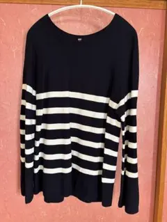 UNIQLO ネイビー/ホワイトストライプ 長袖ニット XL