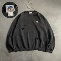 90's adidas”USA製“万国旗タグ”XL“墨黒“boro sweat