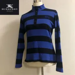 バーバリーゴルフ 長袖 ウェア 日本製 ブルー ブラック ボーダー Lサイズ