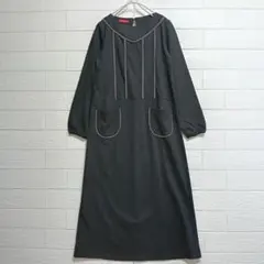 大人可愛い ロングワンピース カットソー マキシ丈 レース装飾 ブラックのサムネイル