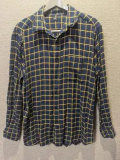 UNIQLO ネルシャツ 長袖 チェック柄 ネイビー イエロー L