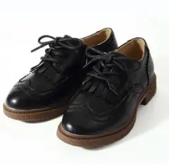 ブラックレザーウィングチップシューズ 20cm