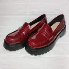 【美品】厚底エナメルローファー ボルドー ワインレッド 地雷系量産型 23.5㌢