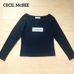 CECIL McBEE ブラック Vネック 長袖Tシャツ ロンT ロゴあり M