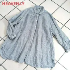 HEAVENLY リネン100% ストライプブラウス　ちび襟　長袖のサムネイル