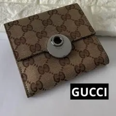 GUCCI グッチGGパターン ベージュ シルバー金具 二つ折り財布