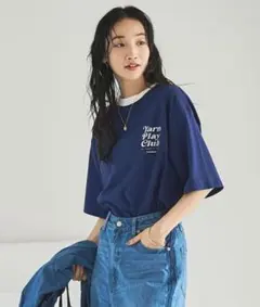 coen★The gift shop ロゴプリントリンガーTシャツ　ネイビー　Mのサムネイル