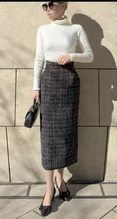 【タグ付き未使用】JENNEツイードストレートスカートSブラック