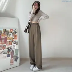 カーキ ワイドパンツ プリーツ付き ハイウエスト オフィスカジュアル Sサイズ