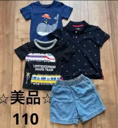 【美品】 110 Tシャツ2枚とポロシャツ、デニムショーツセット GU GITA