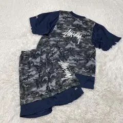 90s OLD STUSSY 迷彩　メッシュ　ロゴ刺繍　セットアップ　上下　L