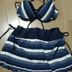 【値下げ】三愛水着3点セット かぎ編みニット ボーダー