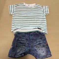 BREEZE ボーダーTシャツ＆総柄デニムショートパンツ 90cmのサムネイル
