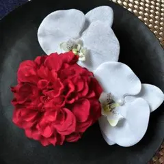 和装 髪飾り造花 ダリア 胡蝶蘭 ラメ加工 成人式 結婚式 前撮り