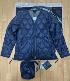 TAION ミリタリー Vネック Wジップキルティング ダウンジャケット(L)黒