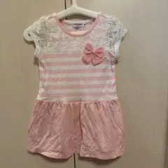 ミキハウス ワンピース 90cm 日本製 レース ボーダー 女の子 ピンクのサムネイル