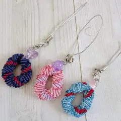 リボンレイ ストラップ 3個セット ハンドメイド