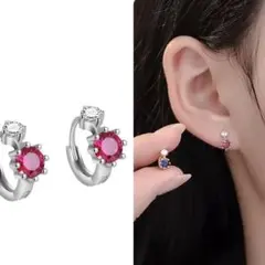 No40 高級感 ピンク フープ ピアス［シルバー］金属アレルギー対応 高品質