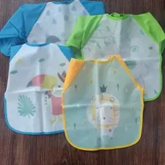 動物柄の長袖お食事エプロン4枚セット