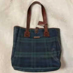 POLO RALPHLAUREN チェック柄 トートバッグ レザー 大容量