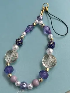 パープル系 ビーズストラップ ハンドメイド