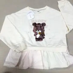 130cm 女の子リバーシブルスパンコール熊トレーナー　新品