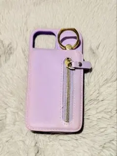 ラベンダー iPhoneケース ジッパーポケット付き